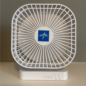 Medline battery operated portable compact square 5” fan 3-speed White